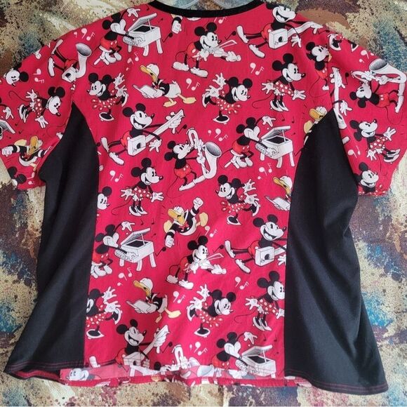 Disney Vintage  Mickey, Minnie & Donald Musical 3 Pocket Nurse Scrub Top 3XL - Picture 8 of 16
